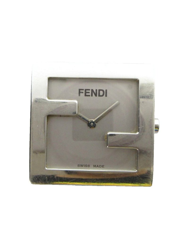 Fendi Watch Case Only Quartz Square Logo Silver